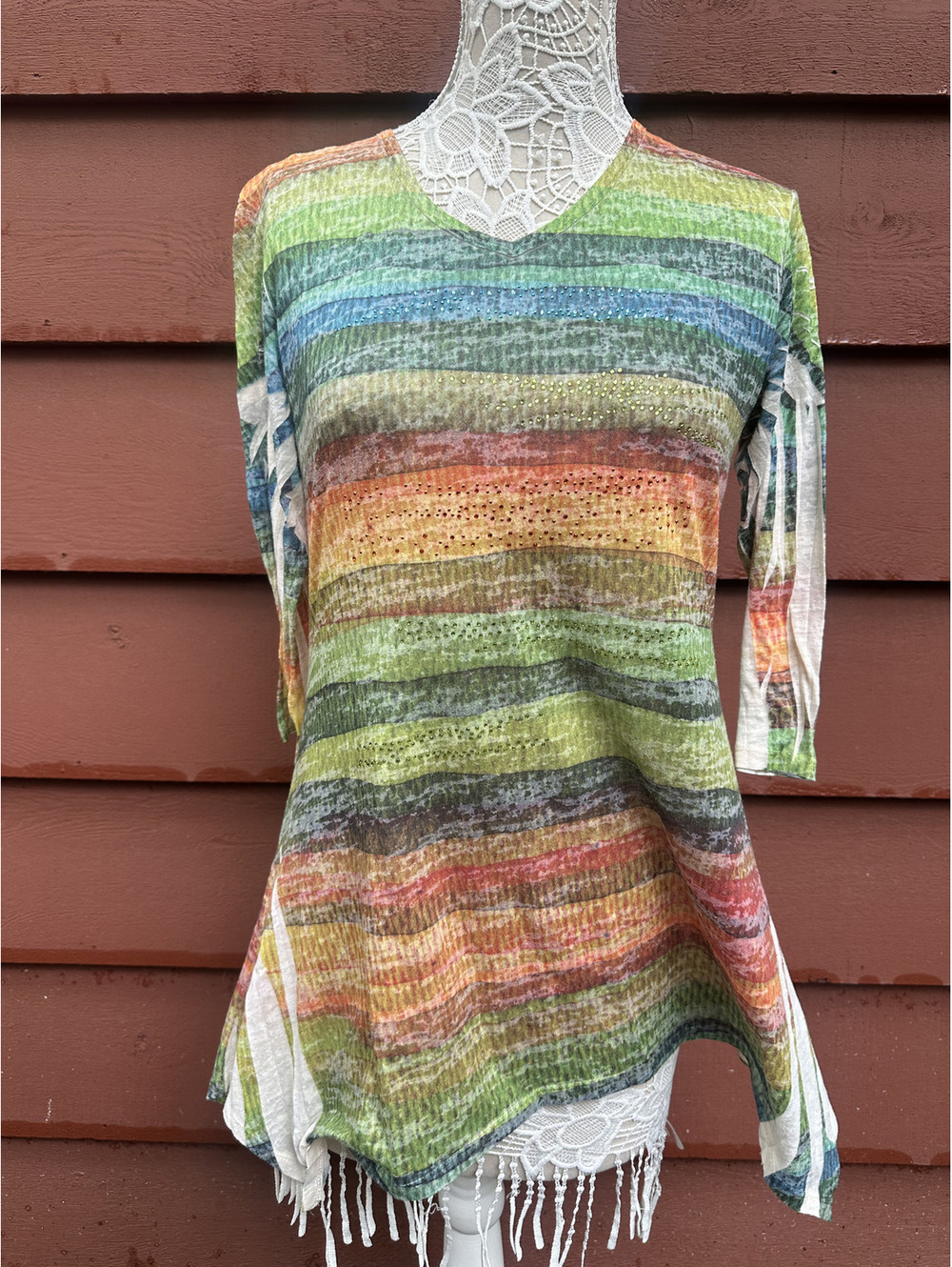 Jess & Jane Bohemian Striped Tunic Sweater in Multicolor with Sparkle Detail